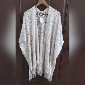 NWT Open Crochet flyaway duster Cardigan/Shrug with Fringe by Sonoma